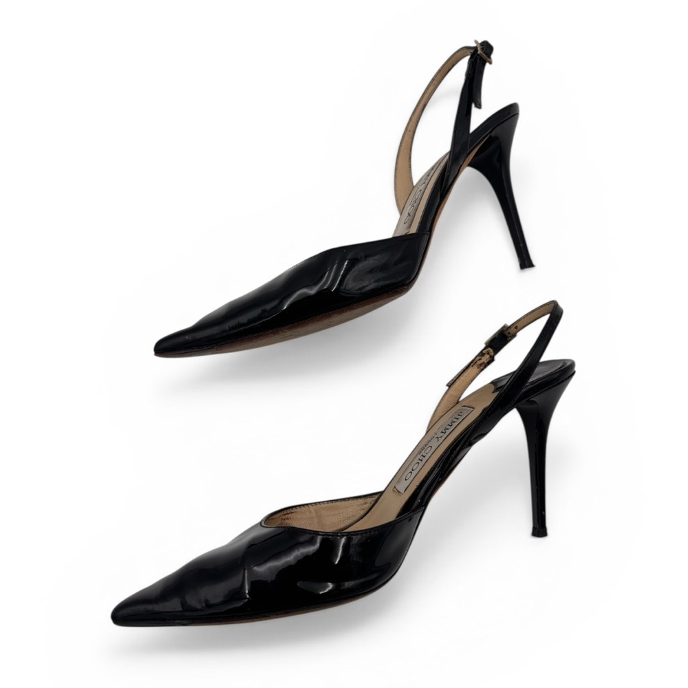 JIMMY CHOO Black Patent High Gloss slingback pumps size 37 High Vamp Heel